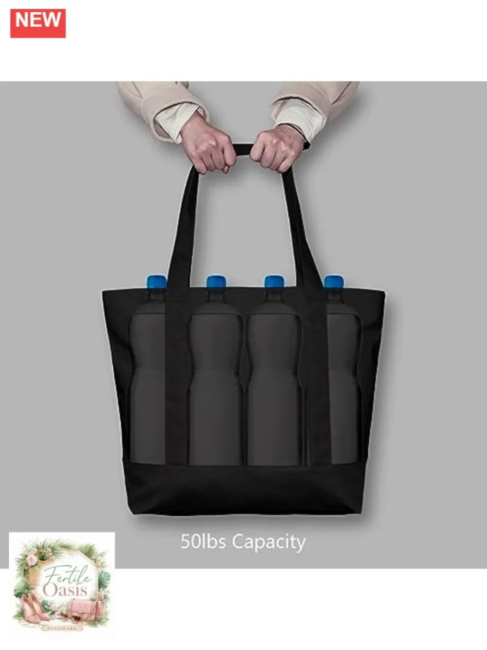 Canvas Tote Bag with Pocket, Top Zipper, Reusable Grocery Shopping Bag